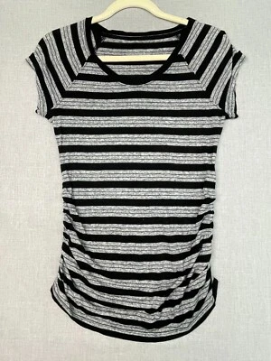 Liz Lange Maternity Women's Black and Gray Striped Round Neck Blouse XS/TP USED - Image 1 of 4