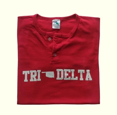 NCAA OKLAHOMA SOONERS FOOTBALL VTG OU TRI DELTA SORORITY 90s RED T SHIRT SZ S - Image 1 of 4