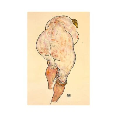Egon Schiele, Female Nude Pulling up Stockings, Lustre Canvas Print, 12" x 18" Foto 1 de 4