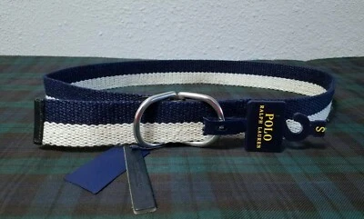 CINTO MASCULINO POLO RALPH LAUREN FIVELA DUPLA WEBBED ALGODÃO/COURO ACABAMENTO LISTRA AZUL MARINHO  - Imagem 1 de 4