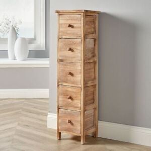 Natural Wooden 5 Drawer Chest Tallboy Storage Unit Bedroom Organiser Storage