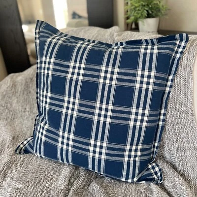 Ralph Lauren Navy Blue Plaid Buffalo Check Throw Pillow Cover 23" Decorative RL - Image 1 of 4