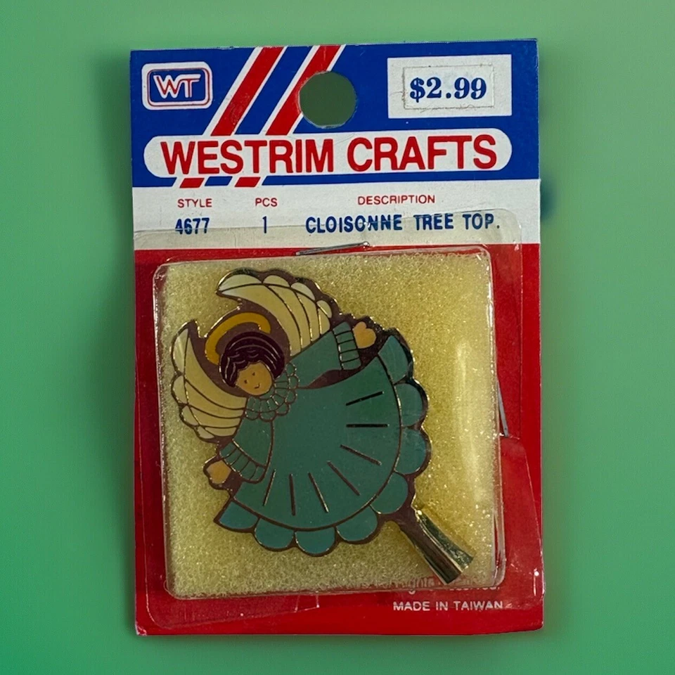 VTG 1.75" Westrim Miniature Craft Christmas Tree Topper Cloisonne Pink Angel