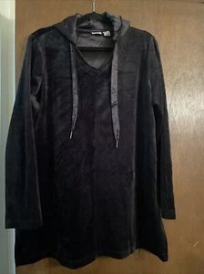 Zenergy Chico’s Velour Tunika mit Kapuze schwarz Samt klassischer Pullover Gr. 2 - Bild 1 von 9