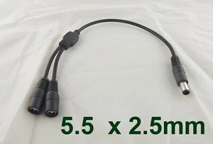 1x CCTV DC Power Plug 1 Male To 2 Female Jack Cable Splitter 5.5 x 2.5mm Adapter - Picture 1 of 6