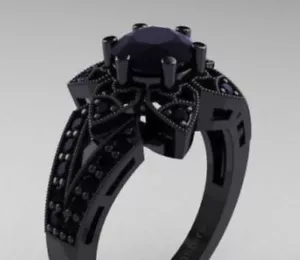 3.39 Ct Black Round Diamond Ring Silver Lab Created Best Collection Fine Ring - Picture 1 of 6