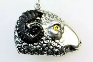 Rams Head Sheep Aries Silver Plated Match Vesta Case With Black Horns - Picture 1 of 6