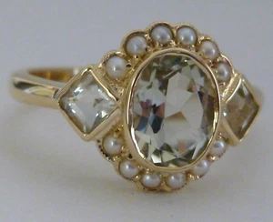 Anillo de Perla y Amatista Verde de 9 quilates de Oro Sólido DE COLECCIÓN, Talla 7,5, R19 LISTO - Imagen 1 de 6