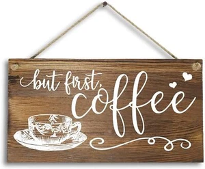 10"x5" But First Coffee Wall Decoration Rustic Solid Wood Signs Kitchen Coffee - Picture 1 of 1