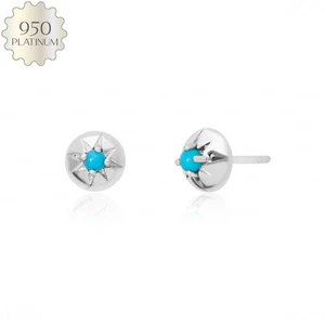 950 Platinum/Turquoise Flower Stud Earrings-Handmade - Picture 1 of 9
