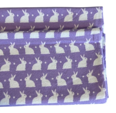 Flannel Fabric Purple with White Bunnies Approx. 1-1/3 yds Spring Easter Nursery - Image 1 of 4