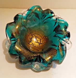 Vintage Murano Italien Kunst Glas Schale Gold Aventurin Barovier & Toso 6" x 2 1/2" - Bild 1 von 7