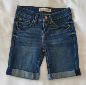 Levis Signature Blue Denim Bermuda Shorts Adjustable Waist - Kids Girls Size 5 - Picture 1 of 9
