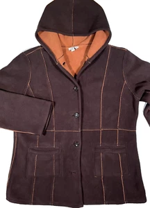 Susan Graver Fleecejacke Hoodie braun mit orangem Besatz Größe L - Bild 1 von 4