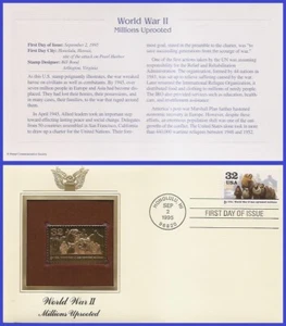 USA2 #2981g U/A GOLDENE REPLIK FDC 1995 Zweiter Weltkrieg - Millionen entwurzelt - Bild 1 von 1