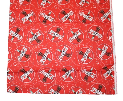 Coca Cola Soda Bottle Red Logo Cotton Fabric 2 yds x 44 inch wide Piece - Image 1 of 4