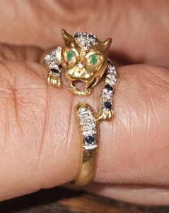 Mens 18k Gold Panther Pinky Ring with Gemstones" - Picture 1 of 15