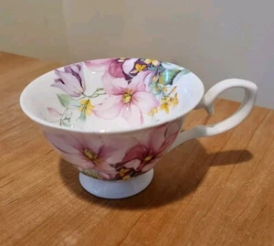 STECHCOL Gracie Bone China TEA CUP Pink Yellow Flowers COASTLINE IMPORTS - Picture 1 of 6
