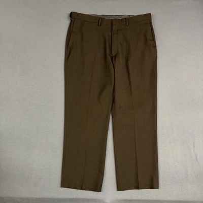 Pantalones de vestir Haggar para hombre 40x30 marrón calce clásico premium confort poliéster trabajo Foto 1 de 4