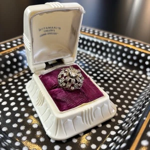 Vtg White Celluloid Plastic Engagement Ring Box Vintage RUBY RED VELVET Inside - Picture 1 of 8