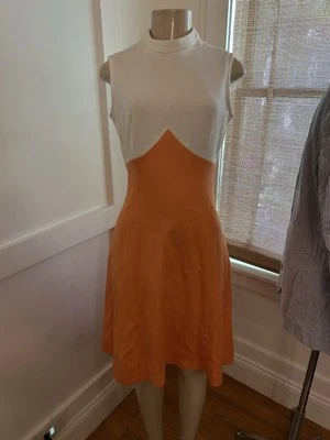 Vintage 60s Orange & White Empire Waist Mod GoGo Sleeveless  Mini Dress Sz S - Image 1 of 4
