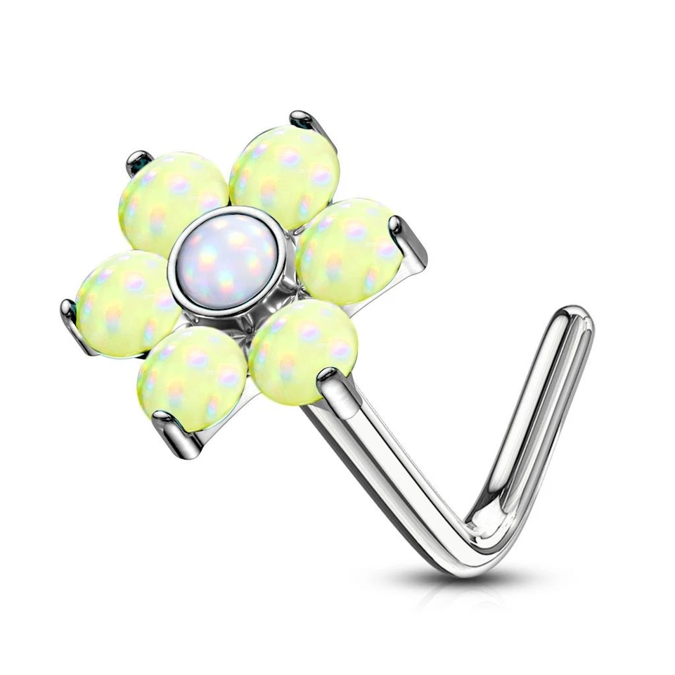 Piercing Naso Asta L Fiore Pietre Luminosi Giallo - Immagine 1 di 1