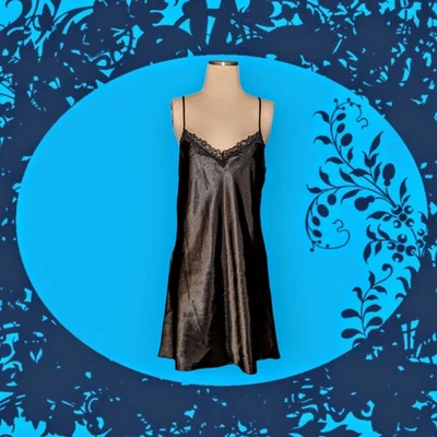 Vestido sin Mangas LINEA DONATELLA Negro Satinado RECORTE DE ENCAJE CHEMISE Mujer Mediano Foto 1 de 4