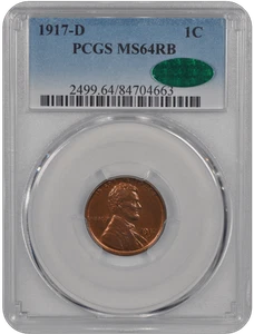 1917-D Lincoln PCGS CAC RB 64 - Picture 1 of 2