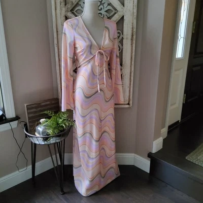 Nuevo Vestido Midi Topshop Satinado Recortado Estampado Mármol Abierto Corbata Espalda Talla 4 Foto 1 de 4