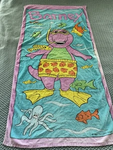 Vintage 1992 Barney Snorkel Swimming Beach Towel Fish Ocean Lyons Group - Picture 1 of 6