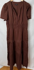 Quitte europäisches Leinen Stufen Maxi Schokolade Kleid groß lang braun - Bild 1 von 10