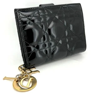 Portafoglio Dior Cannage Bifold Lady Dior Smalto Nero Spedizione Gratuita Giappone - Foto 1 di 13