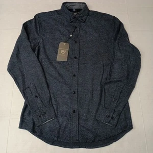 Report Collection Flannel Shirt Men's S Navy Blue Mix Heather Button Front L/S - Picture 1 of 8