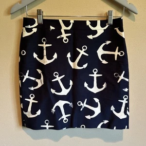 Gonna dritta a matita J Crew blu navy ancoraggio francobollo nautico mini taglia 0 - Foto 1 di 9