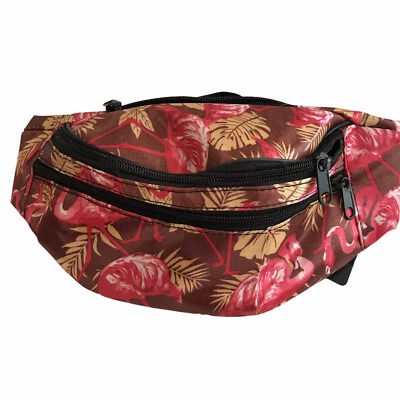 Bolsa de cintura Flamingo Fanny Pack rosa pássaro impermeável marrom 3 zíperes - Imagem 1 de 4