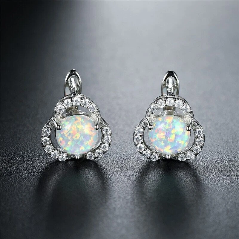 2.30 Ct Round Cut Fire Opal Huggie Hoop Women's Earrings 14k White Gold Finish - Image 1 of 4