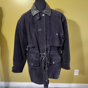 Vintage Cosa Nova Black Suede Utility Jacket L - Picture 1 of 8