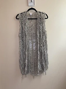 Gilet donna Chico’s frange all’uncinetto leggero aperto festa bohemien taglia S/M - Foto 1 di 7