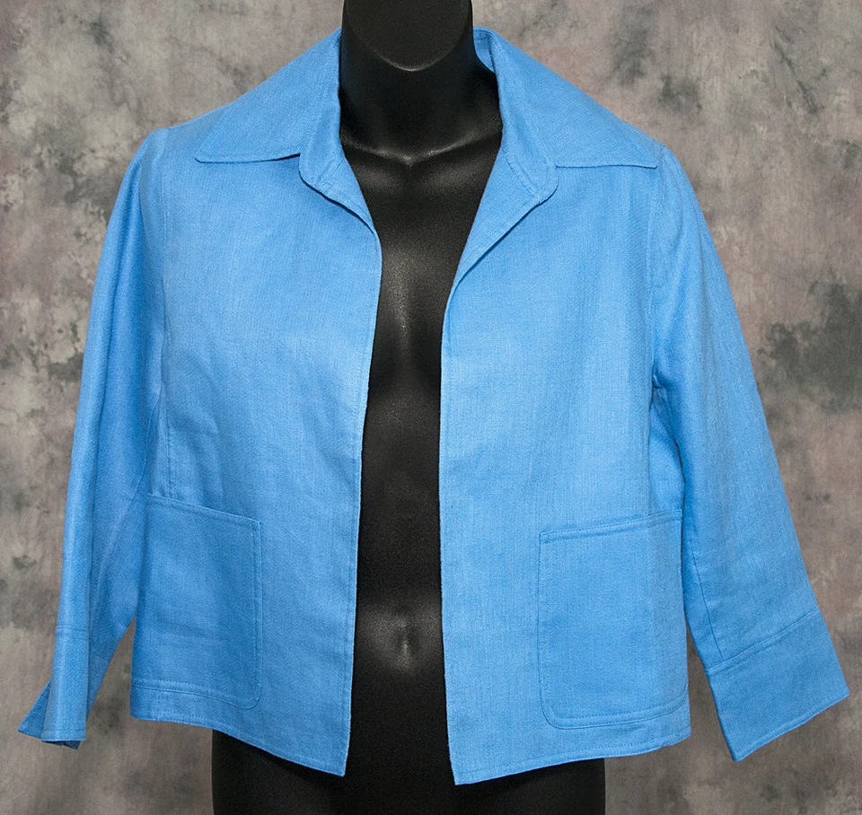 Anne Klein Petite Blue Linen Blazer Open Swing Jacket Size P EUC - Image 1 of 2