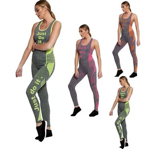 Damen Just Do It Print Trainingsanzug Set Damen Jogging Overall Playsuit Top Gym - Bild 1 von 12