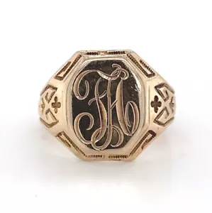 10k Gelbgold Herren Signet Ring Vintage Schmuck Mit Monogramm - Bild 1 von 5