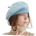  Winter Beret Hat for Women Wool Blending Beanie French One Size Light Blue