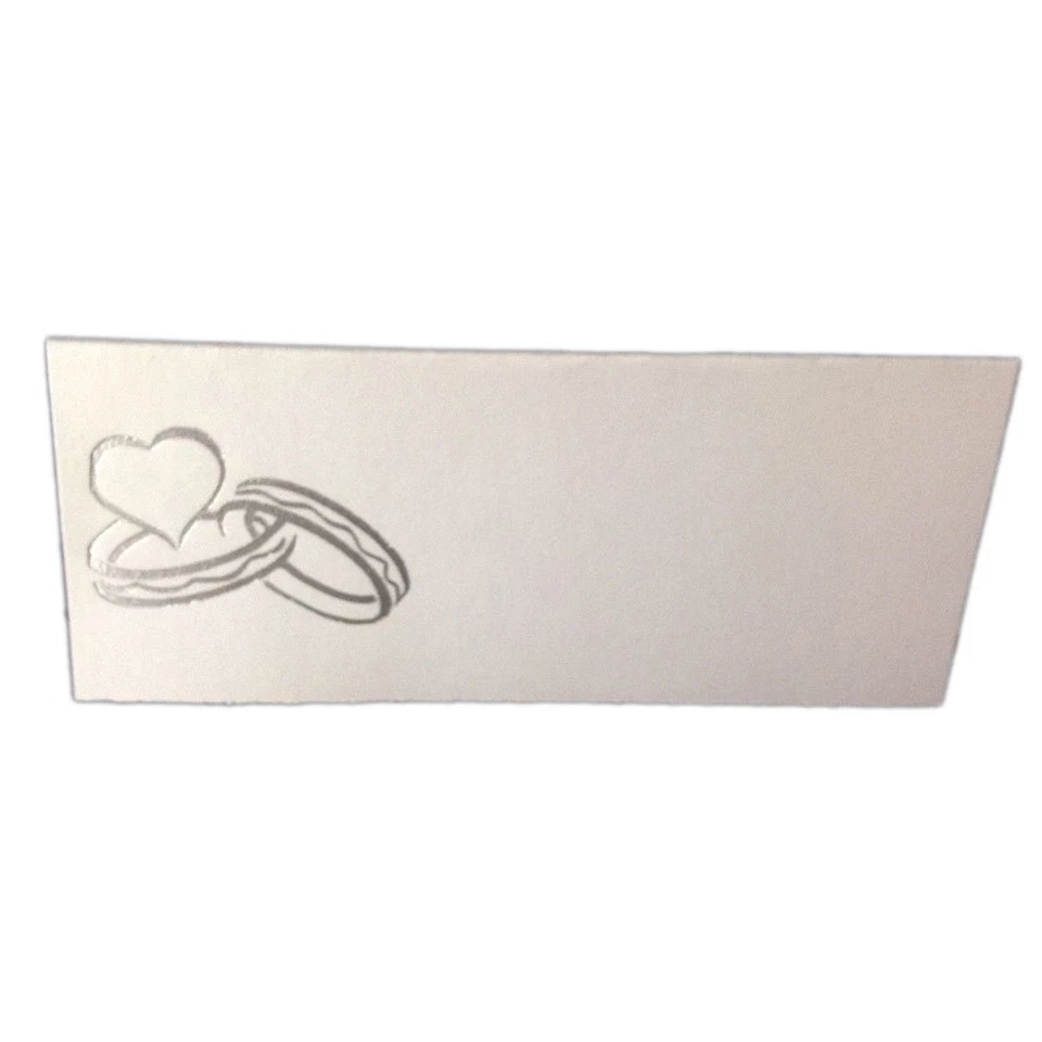 50 anillos de boda de plata estilo tienda tarjetas de lugar blancas 4,25" x 1,75 plegadas Foto 1 de 1