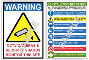 CONSTRUCTION SITE 2 LAMINATED A4 POSTERS SIGNS HEALTH AND SAFETY CCTV SECURITY - Picture 1 of 1