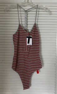 Neu mit Etikett T by Alexander Wang 195 $ gerippter gestreifter Body grau/kirschfarben gestreift * Small * - Bild 1 von 7