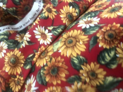 2 1/2 YD 44X89" CONCORD Red Yellow SUNFLOWER Daisy Quilt FABRIC Joan Kessler - Image 1 of 4