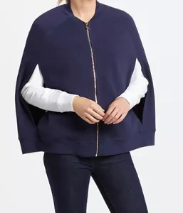 DRAPER JAMES Cape XS/S Sweater Knit Gold Full Zip Cotton Navy Poncho NWT - Picture 1 of 1