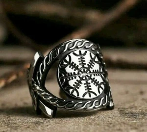 Norse Compass Vegvisir Ring Stainless Steel Celtic Norse Pagan Viking Ring - Picture 1 of 7