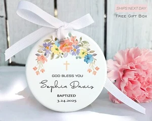 Ornamento ricordo battesimo - regalo personalizzato Dio ti benedica - personalizzazione nome e data - Foto 1 di 3