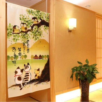 Lovely Cat and Owl Print Home Door Decor Room Interior Doorway Tapestry Curtain - Image 1 of 4